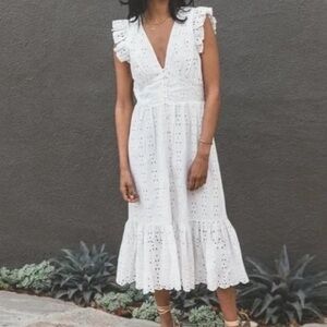 Cleobella Briella White Eyelet Ruffle Midi Dress XS